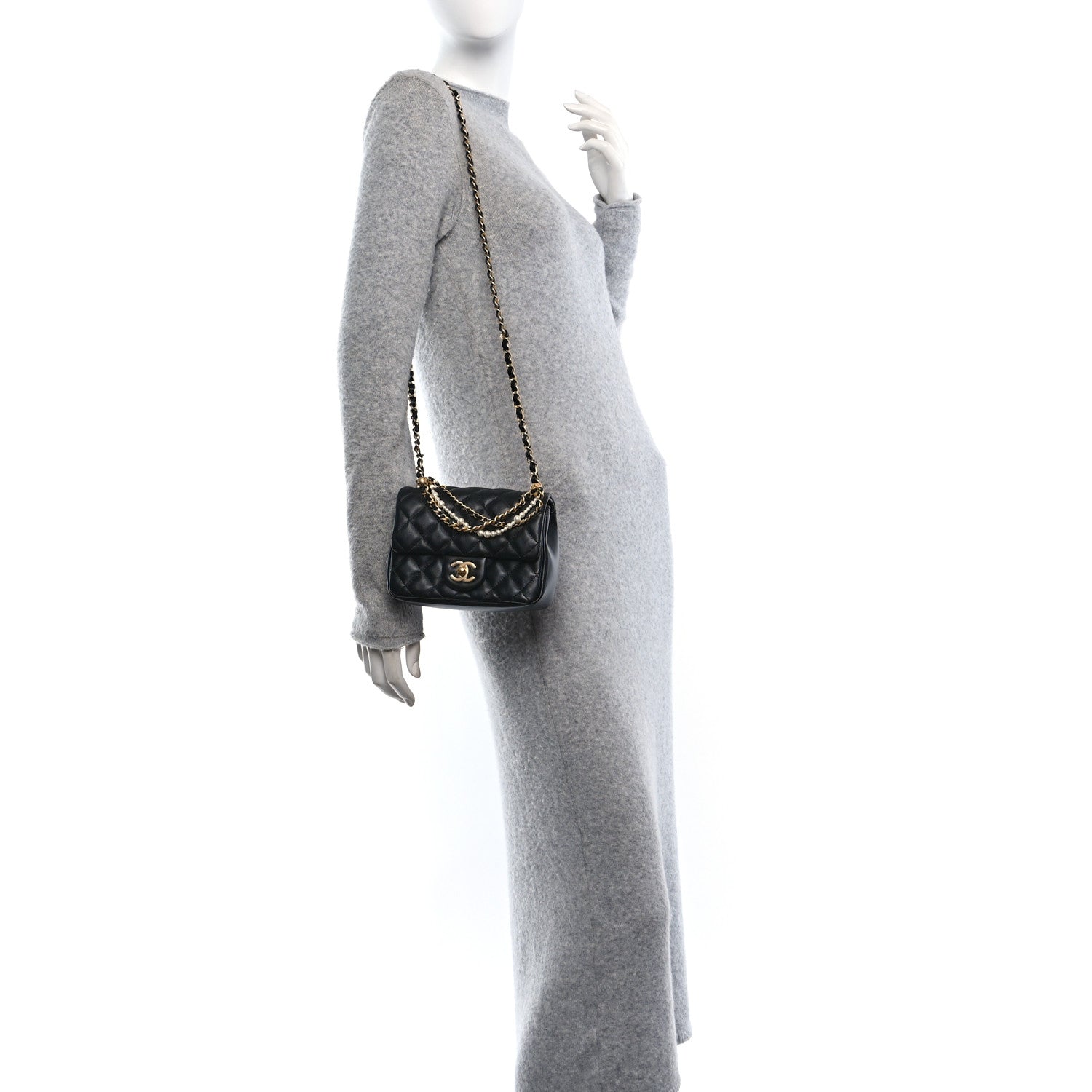 Chanel Shiny Lambskin Quilted Pearl Twist Mini Square Flap Black