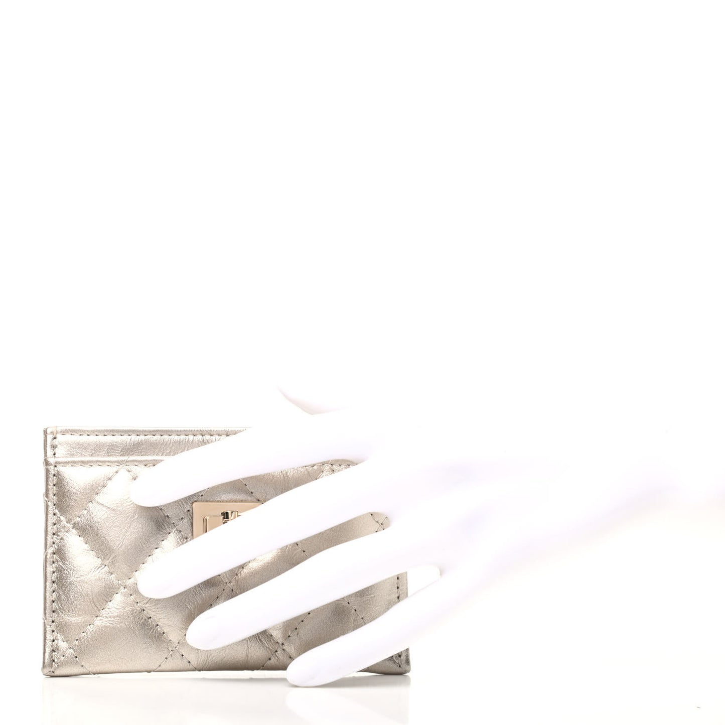 Metallic Aged Calfskin Quilted Reissue Card Holder Light Gold