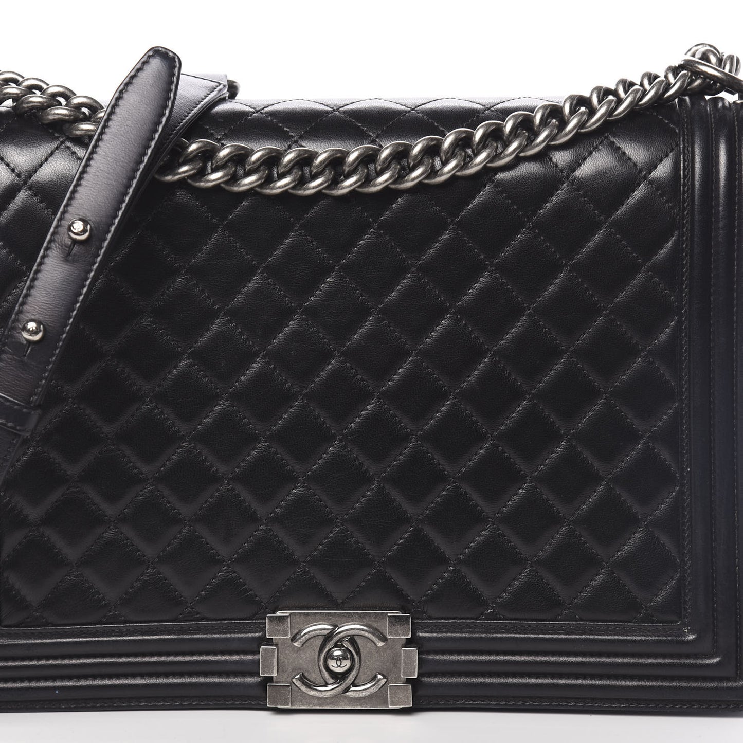 Lambskin Quilted Large Boy Flap Black