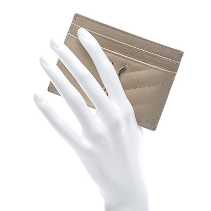 Saint Laurent Grain De Poudre Matelasse Chevron Monogram Credit Card Case Beige 2 of 10