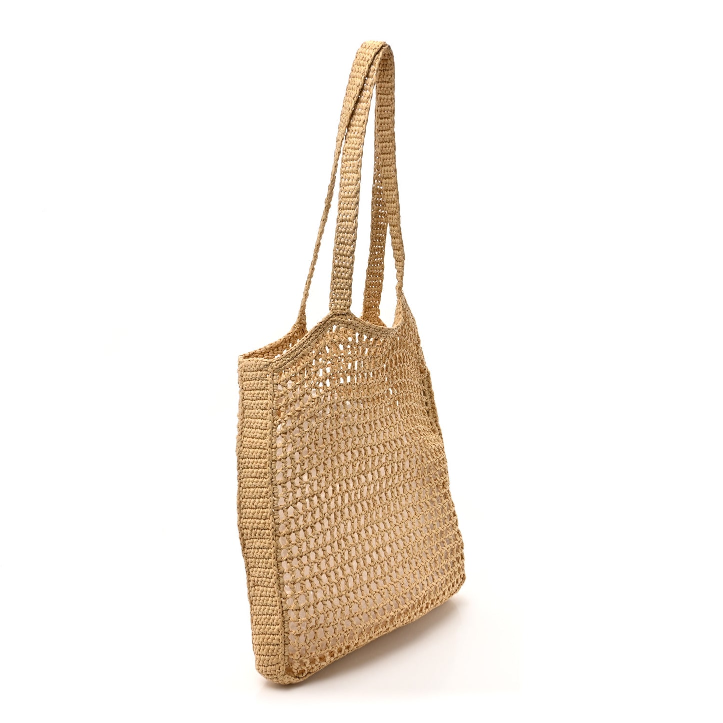 Yarn Raffia Effect Crochet Logo Embroidered Tote Bag Naturale