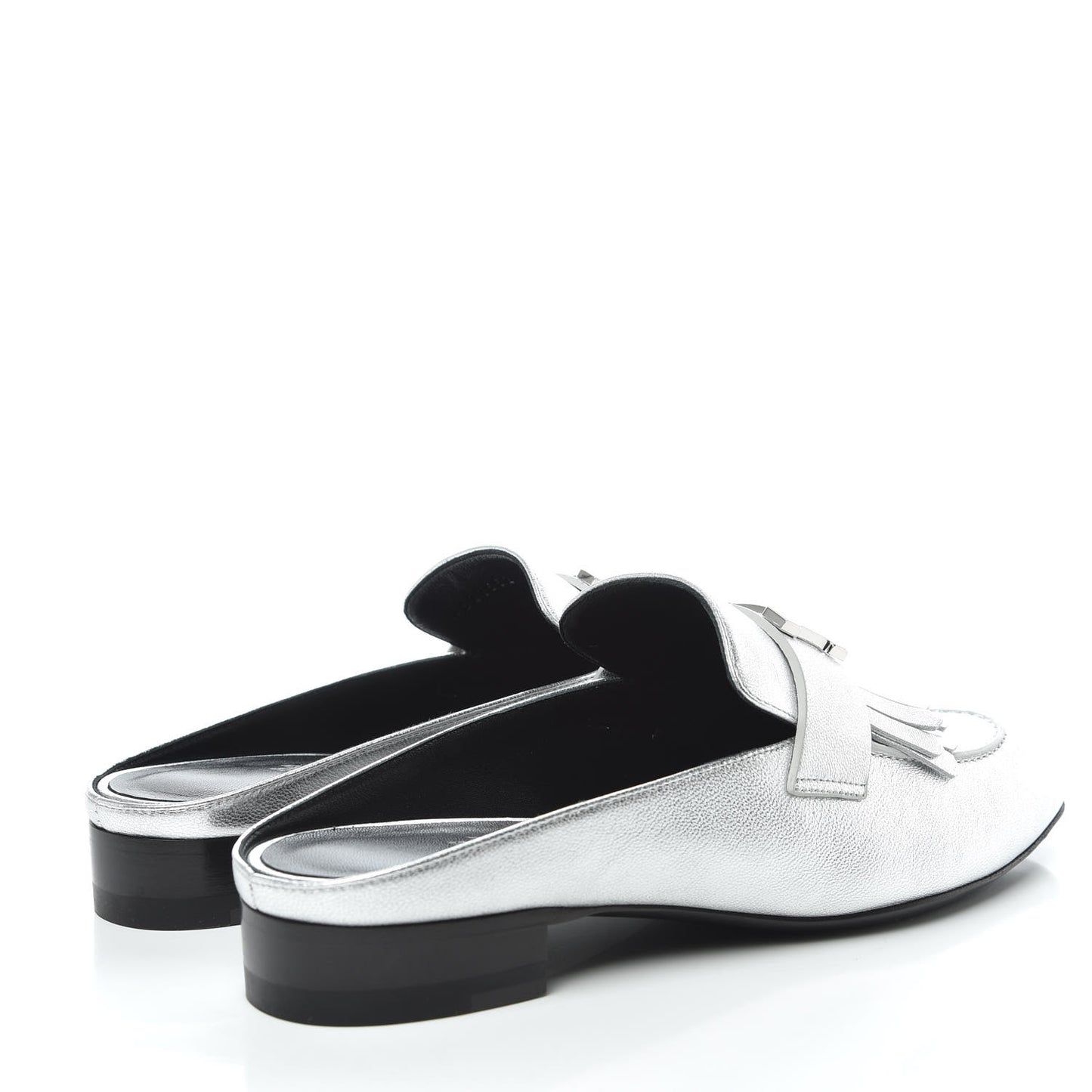 Metallic Goatskin Rivoli Mules 37.5 Gris Argente