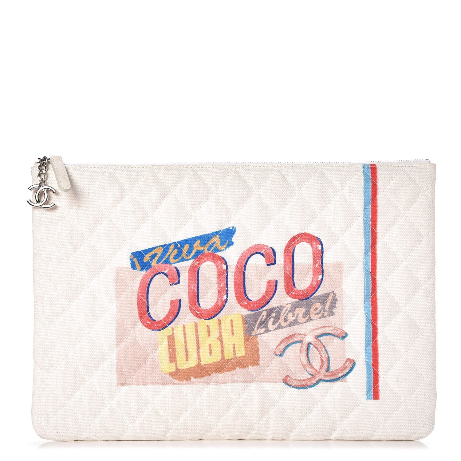 Chanel Canvas Large Coco Cuba Cosmetic Case Yellow Turquoise 1 of 11