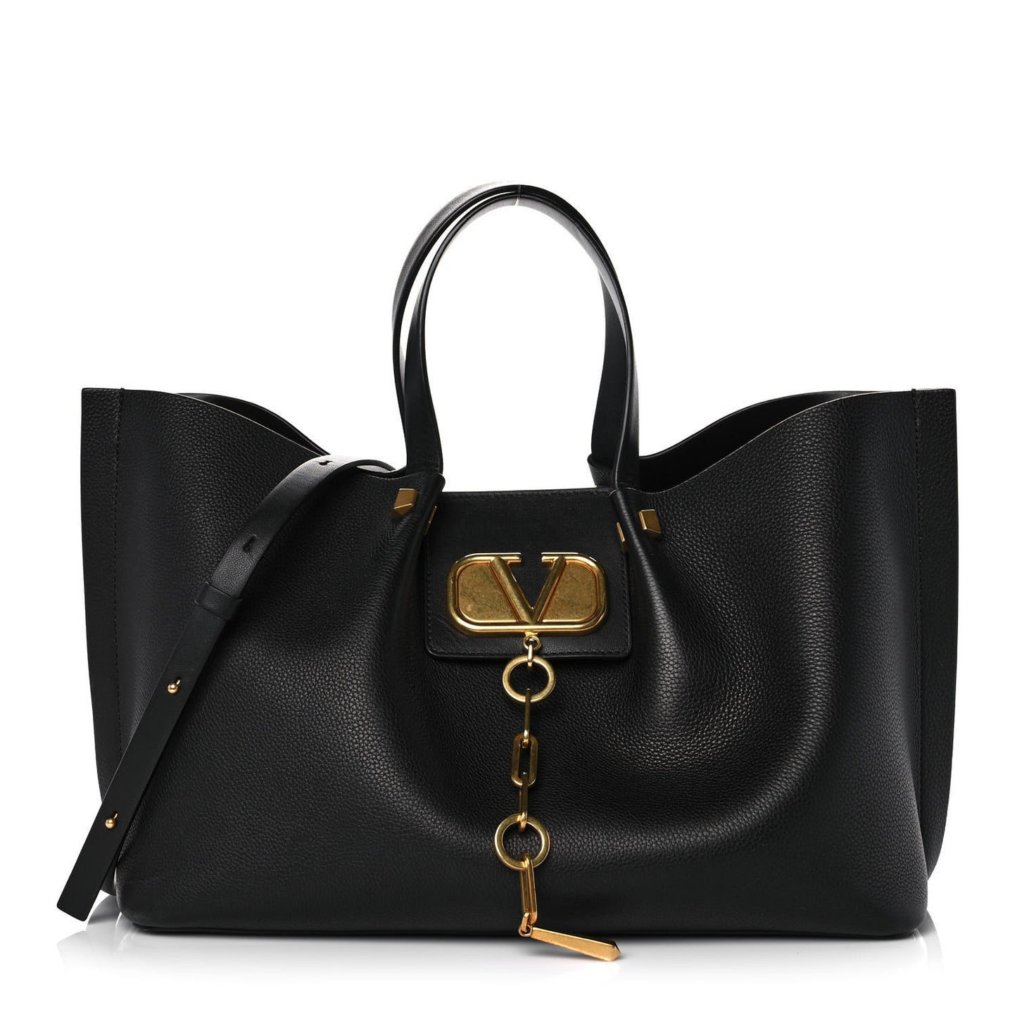 Grainy Calfskin Medium VLogo Escape Shopper Black