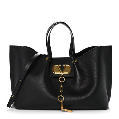 Valentino Garavani Grainy Calfskin Medium VLogo Escape Shopper Black 3 of 11