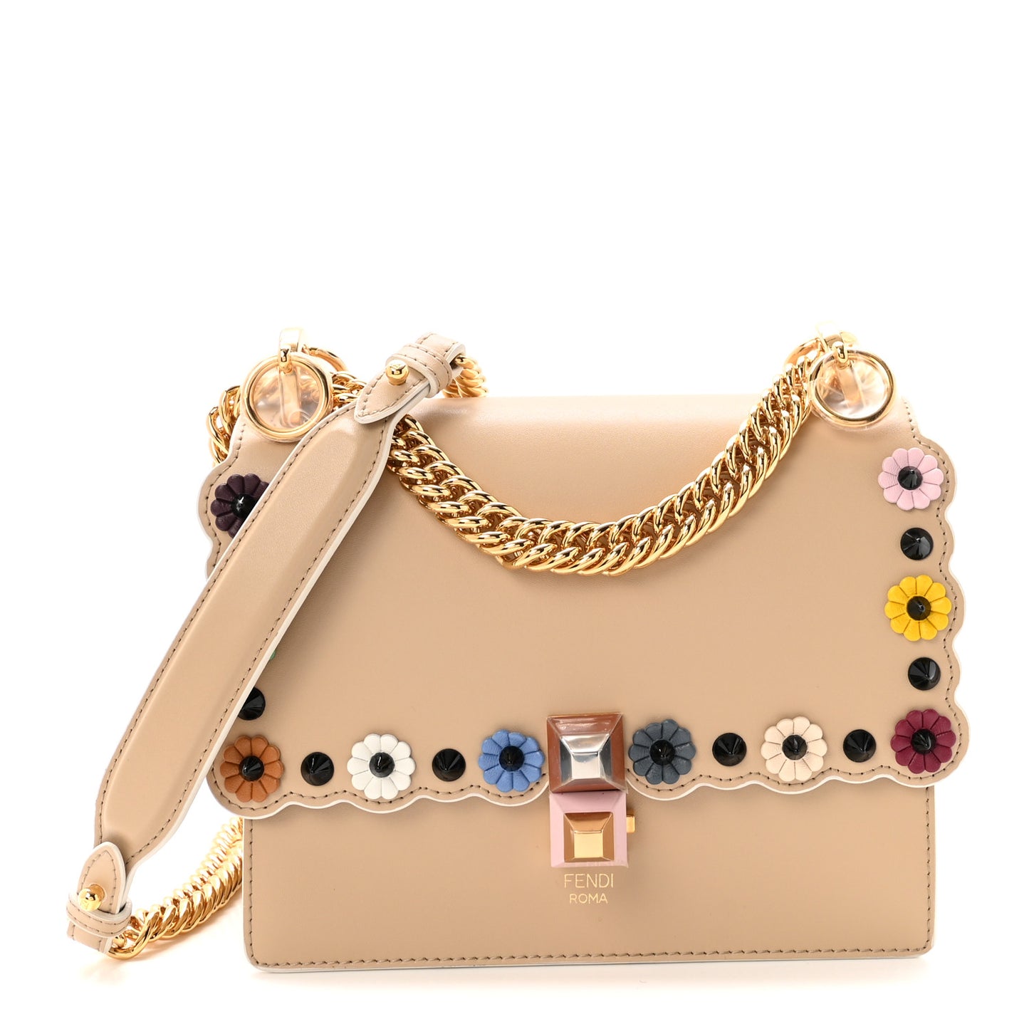 Vitello Liberty Scalloped Studded Flower Small Kan I Shoulder Bag Amido Multicolor