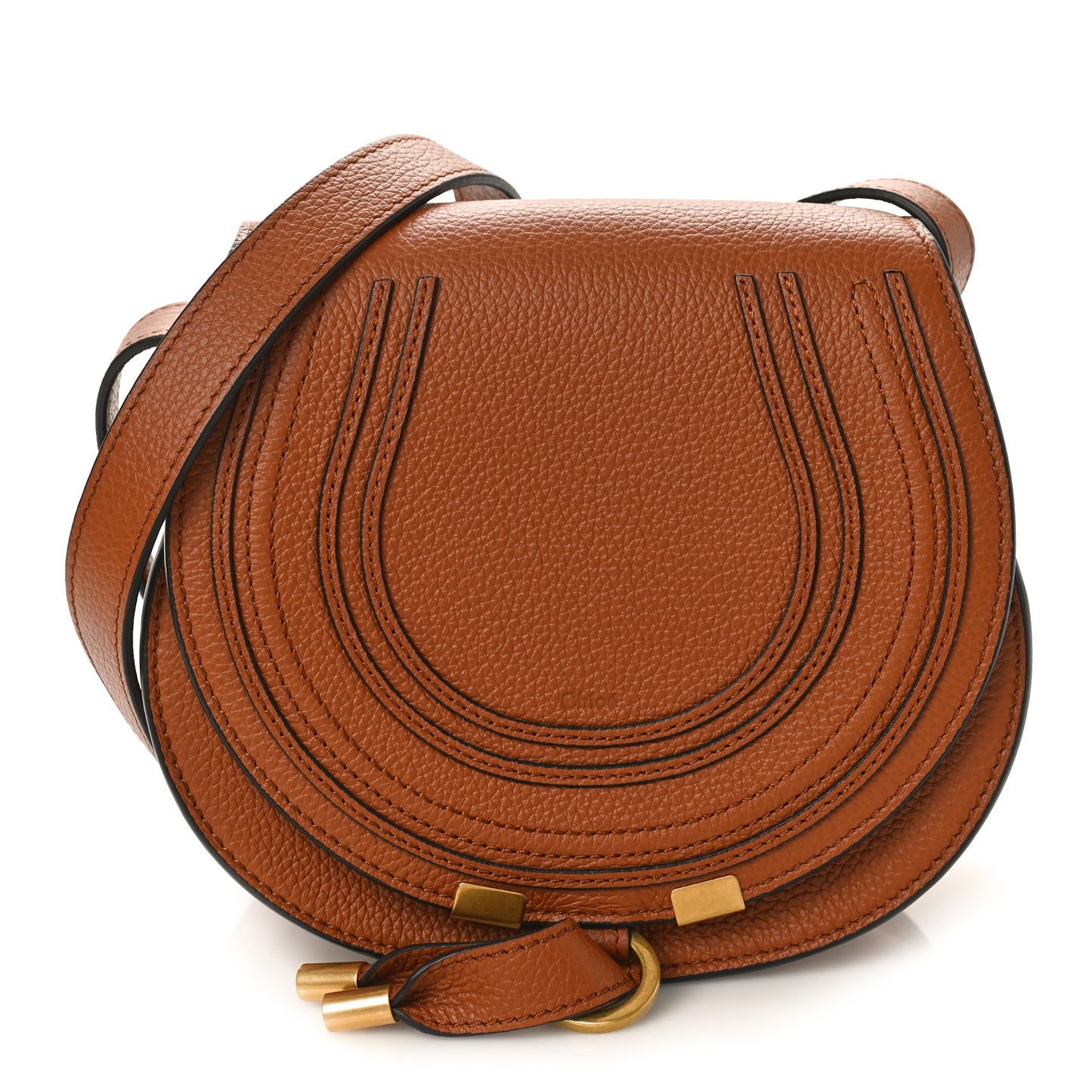 Grained Calfskin Small Marcie Saddle Bag Tan