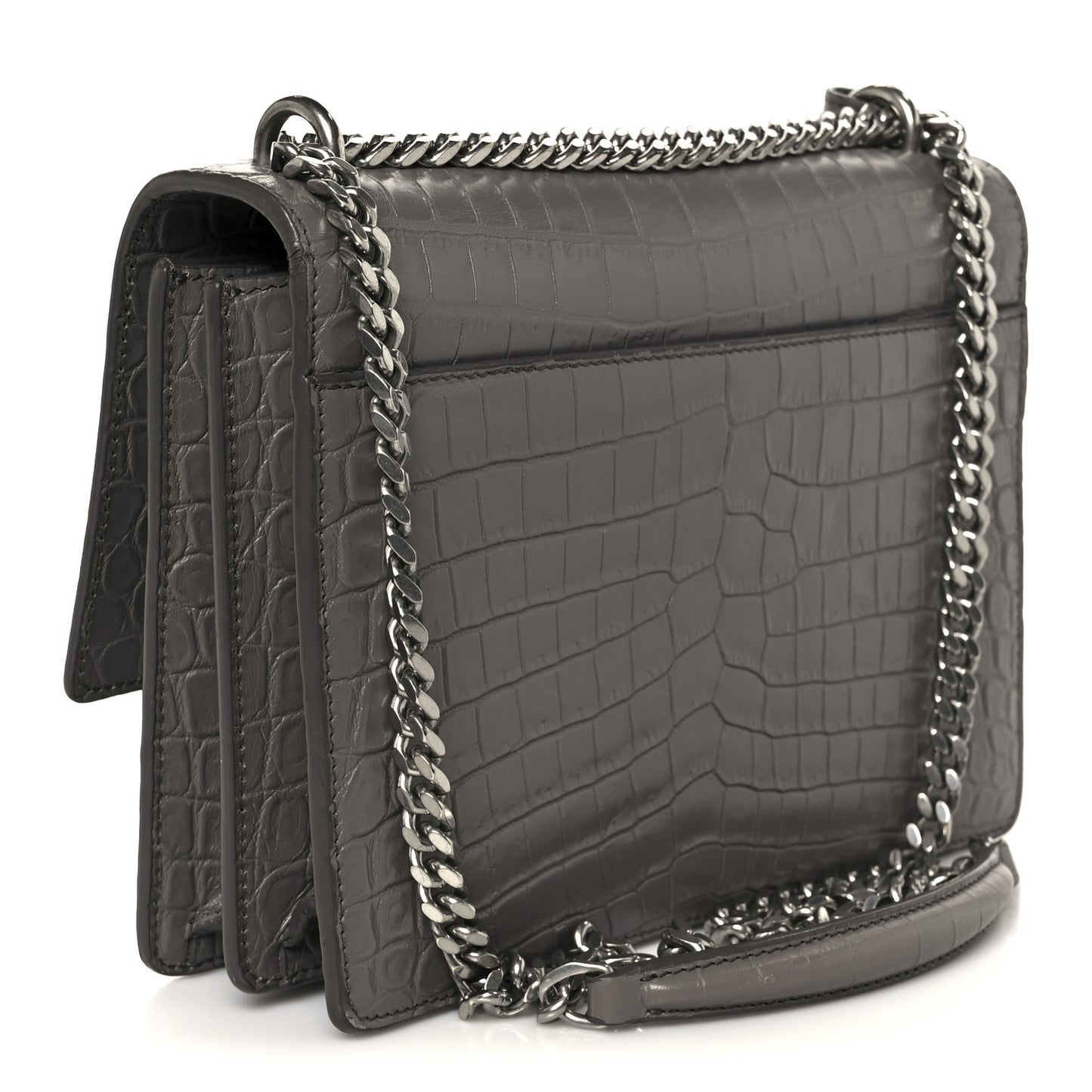 Calfskin Crocodile Embossed Medium Monogram Sunset Fog
