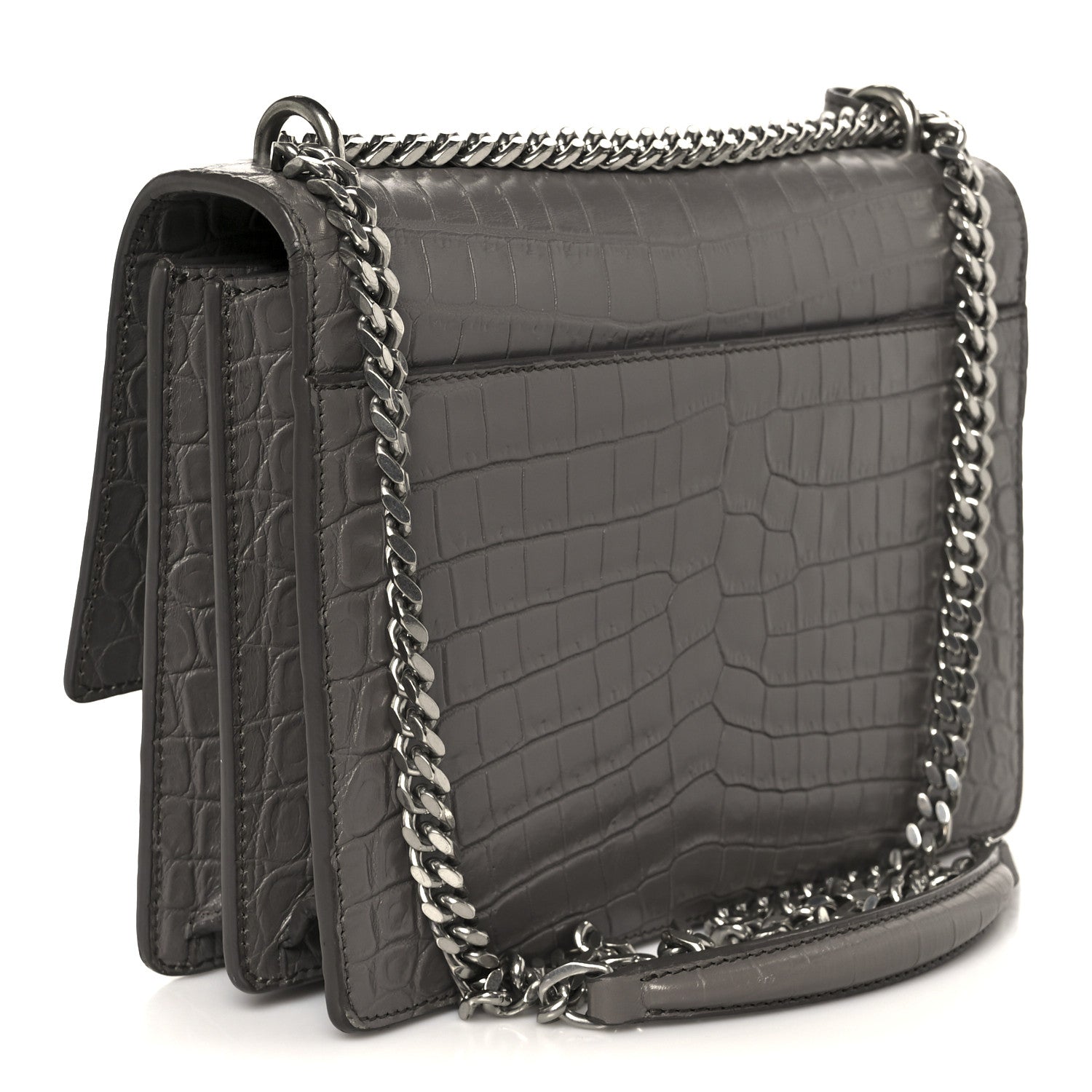 Saint Laurent Calfskin Crocodile Embossed Medium Monogram Sunset Fog 3 of 11