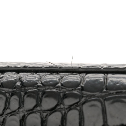 Saint Laurent Calfskin Crocodile Embossed Medium Classic Monogram Kate Tassel Satchel Black 13 of 14