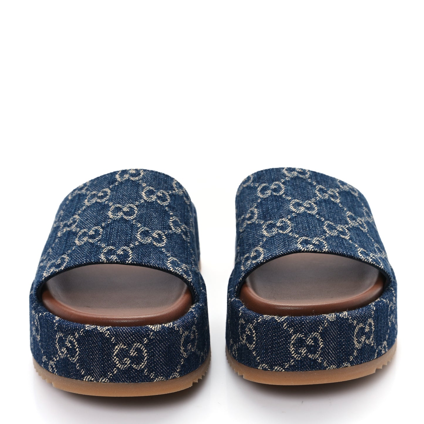 New Denim GG Monogram Angelina Platform 55mm Slide Sandals 37 Blue Tea