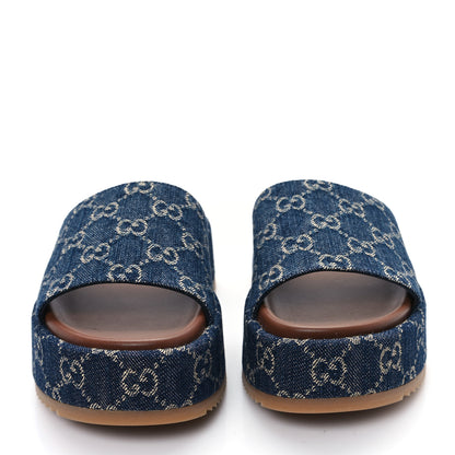 Gucci New Denim GG Monogram Angelina Platform 55mm Slide Sandals 37 Blue Tea 3 of 10