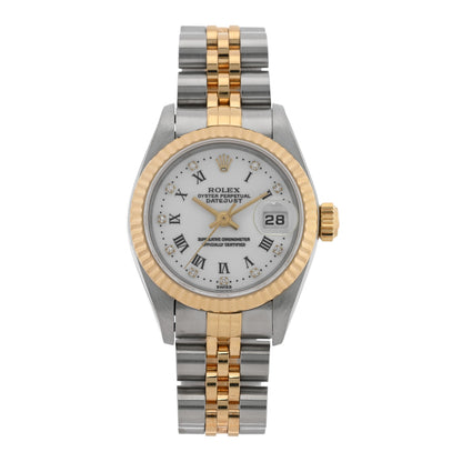 Rolex Stainless Steel 18K Yellow Gold Diamond 26mm Oyster Perpetual Datejust Watch White Roman 69173 1 of 4
