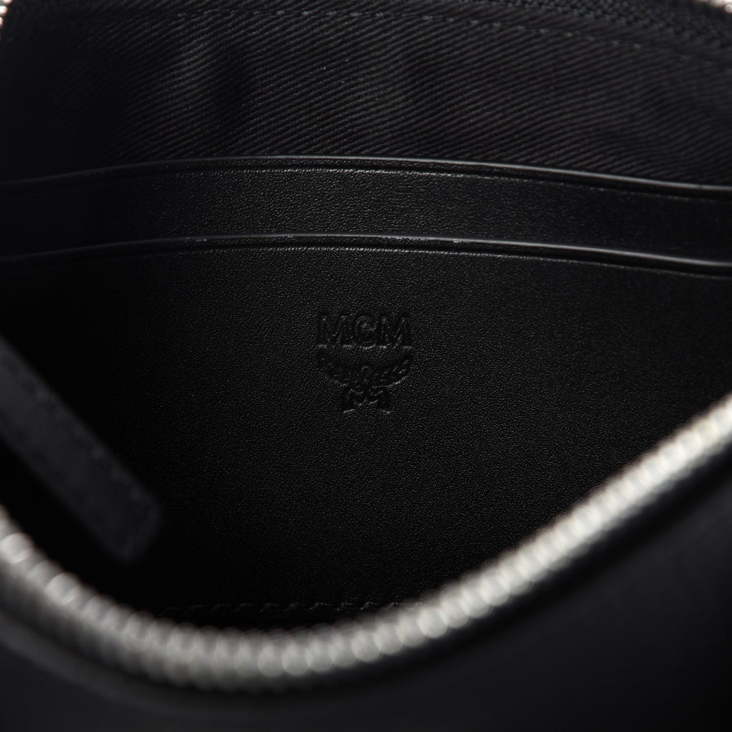 Calfskin Wristlet Logo Pouch Black