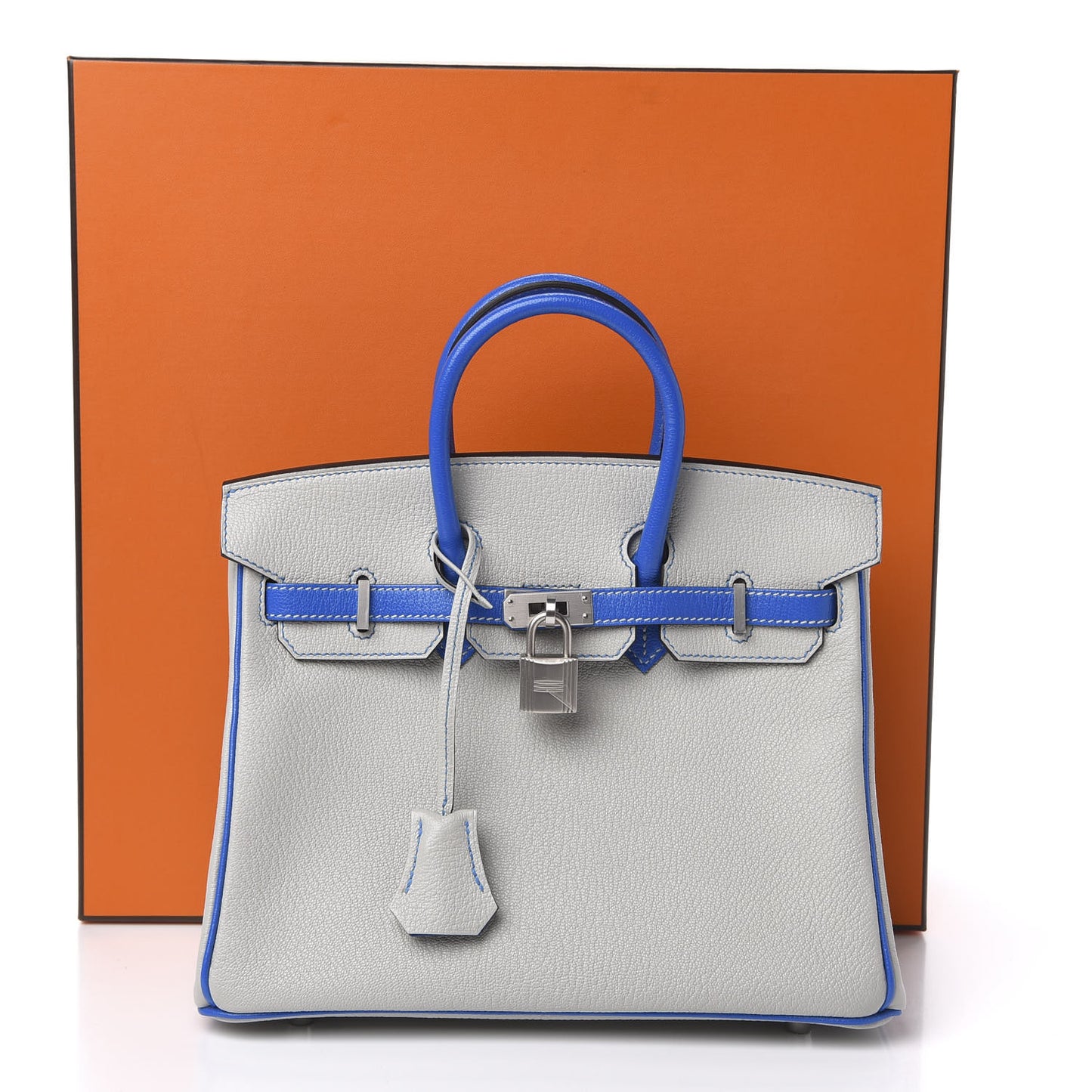 Chevre Mysore Horseshoe Birkin 25 Gris Perle Bleu Hydra