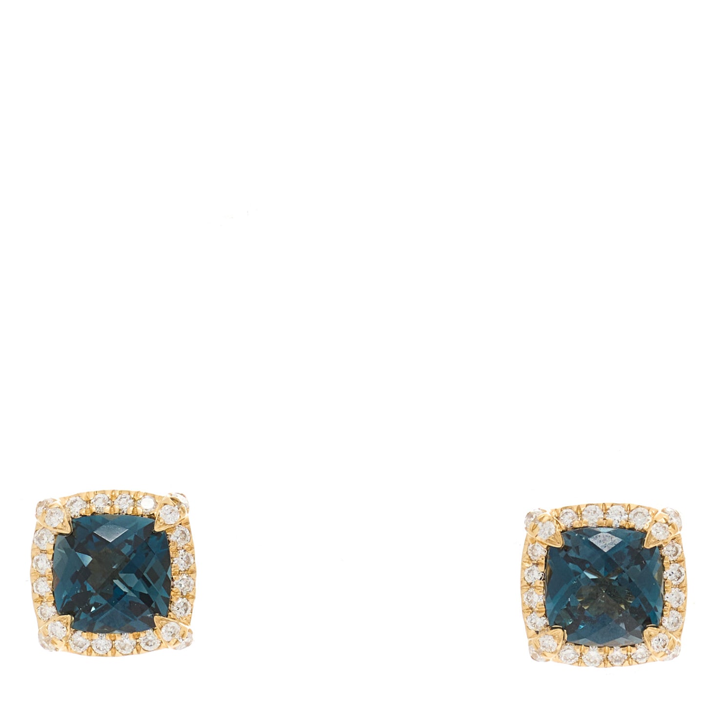 18K Yellow Gold Diamond Hampton Blue Topaz 5mm Chatelaine Pave Bezel Stud Earrings