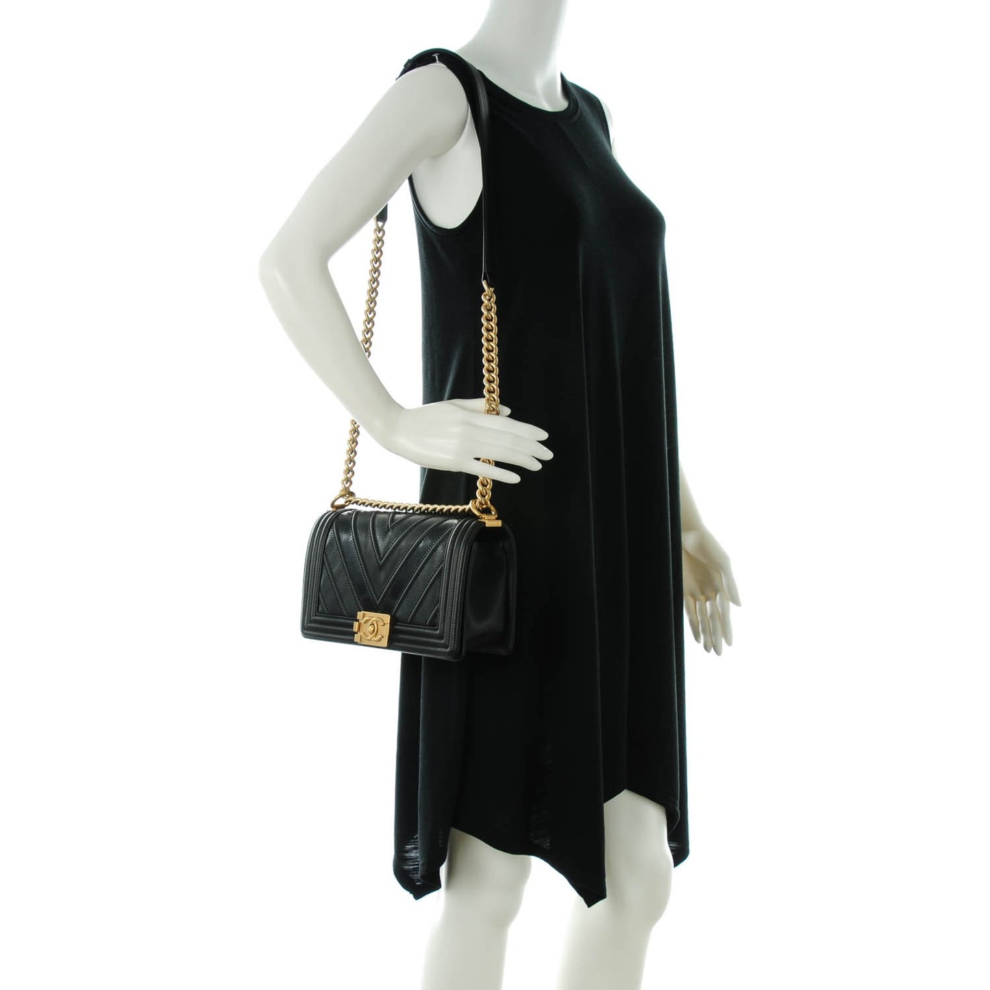 Caviar Suede Calfskin Chevron Medium Boy Flap Black