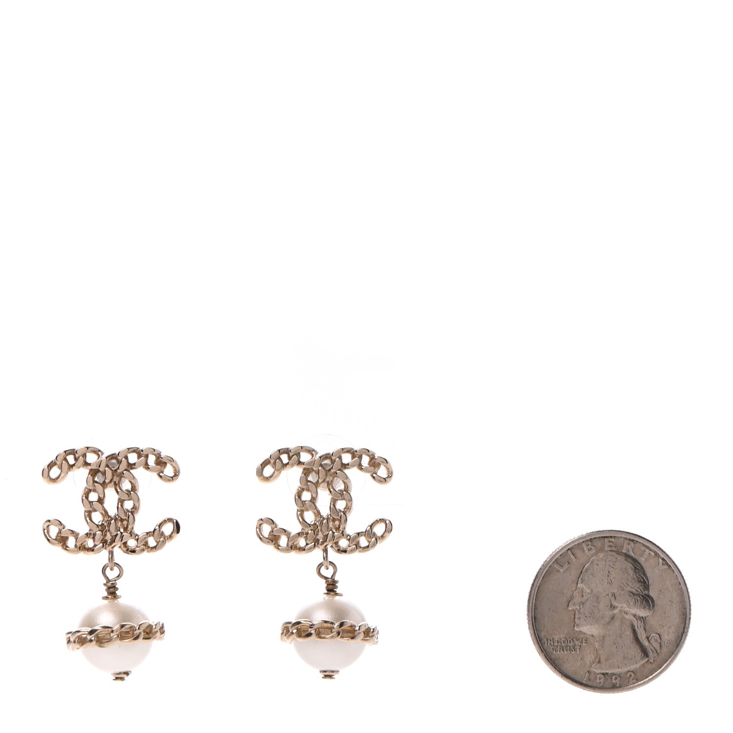 Chanel Chain Pearl CC Drop Earrings Gold 2 of 5