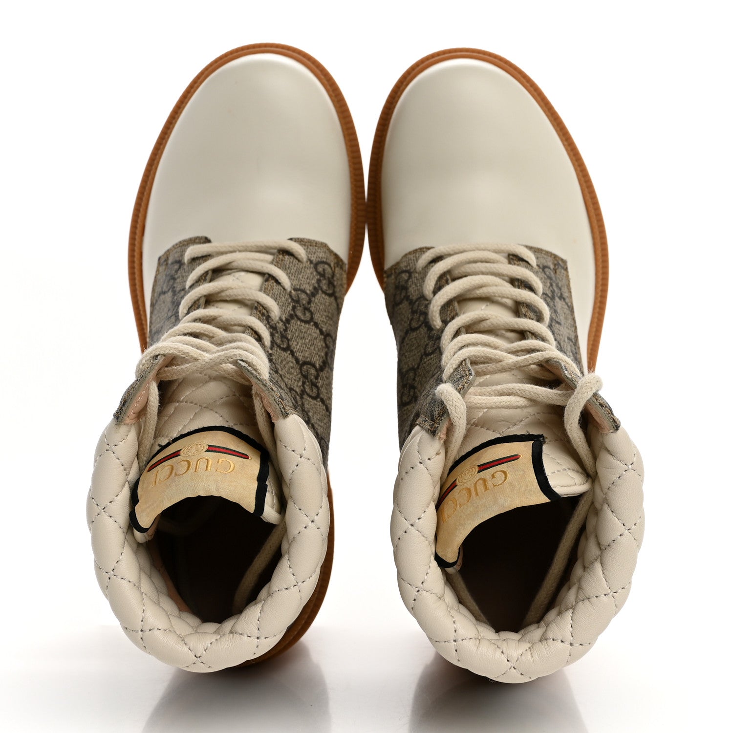 Gucci Calfskin GG Supreme Monogram Nappa Quilted Lace Up Ankle Boots 37 Mystic White Beige 2 of 12