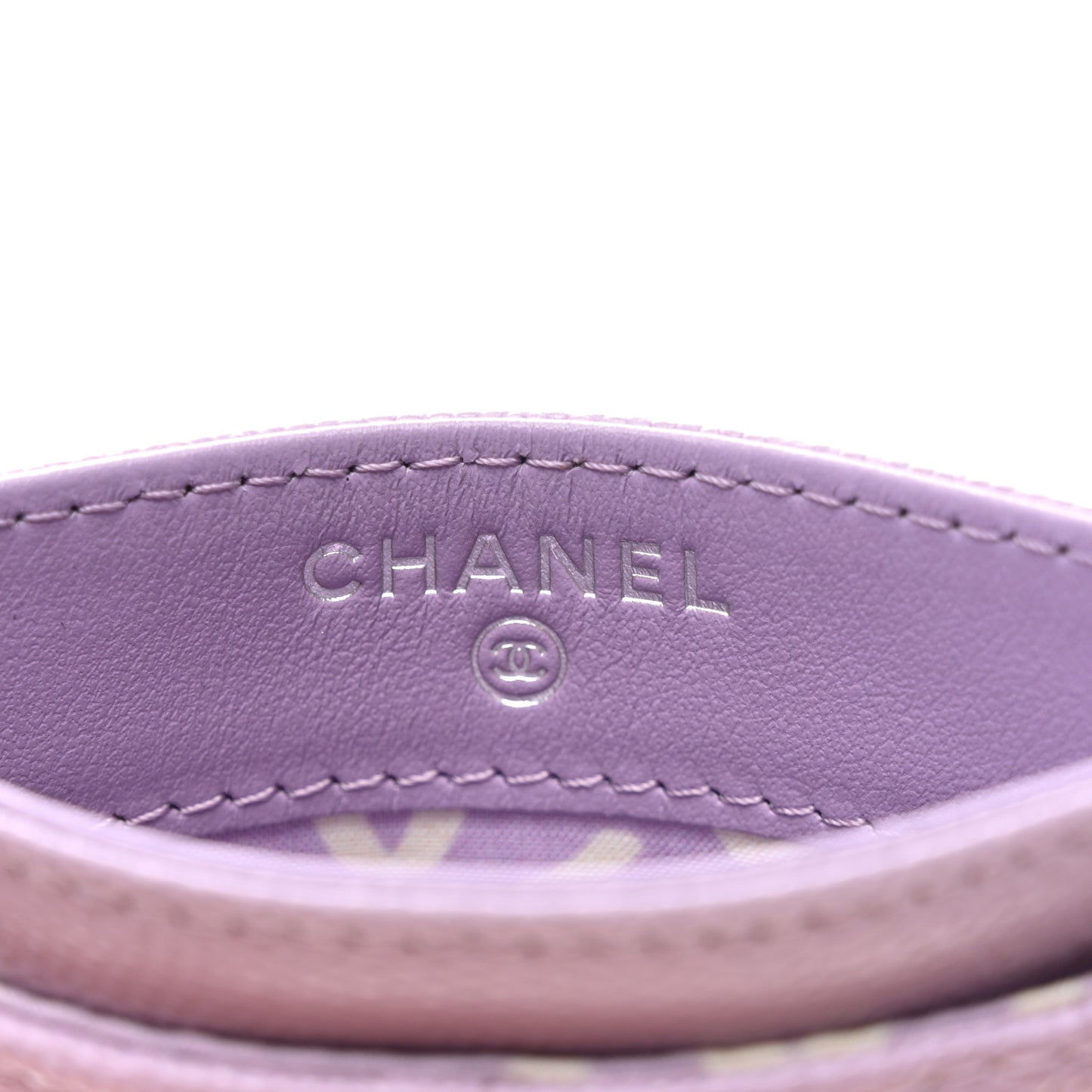 Caviar Quilted CC Logo Card Holder Light Purple