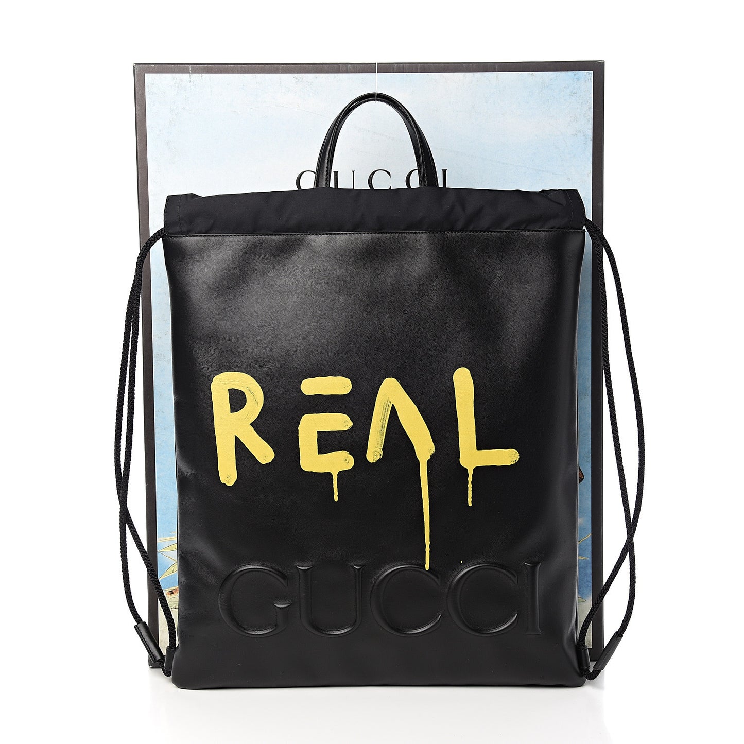 Calfskin Small GucciGhost Drawstring Backpack Black