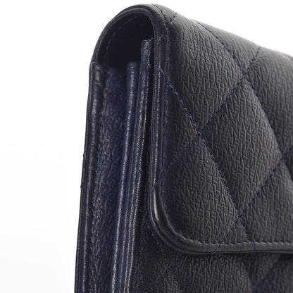 Chanel Letter Calfskin Embossed Quilted Large Gusset Flap Wallet Navy 9 of 15