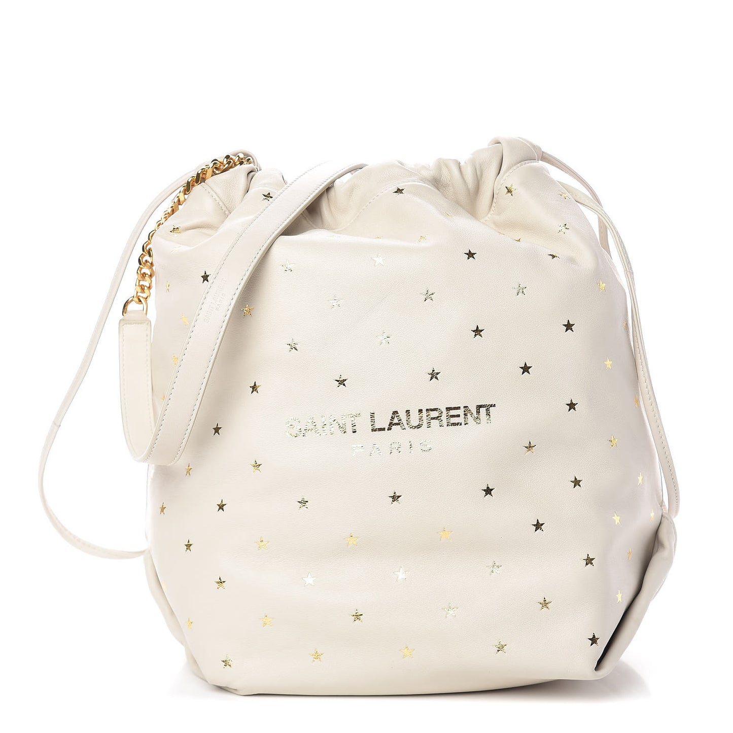 Lambskin Star Printed Teddy Drawstring Bag White