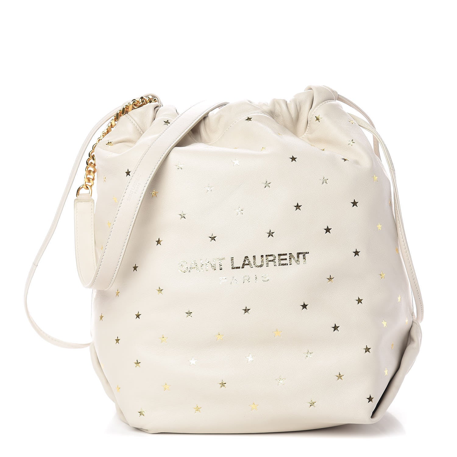 Saint Laurent Lambskin Star Printed Teddy Drawstring Bag White 1 of 11