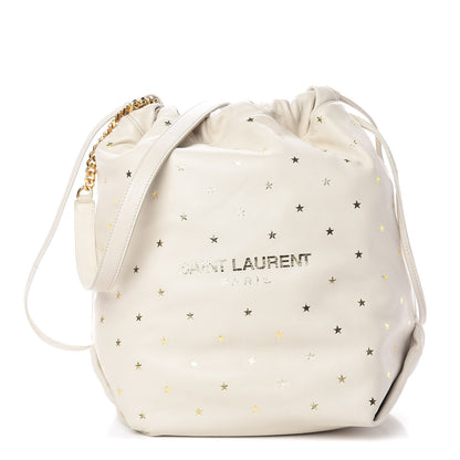 Saint Laurent Lambskin Star Printed Teddy Drawstring Bag White 1 of 11