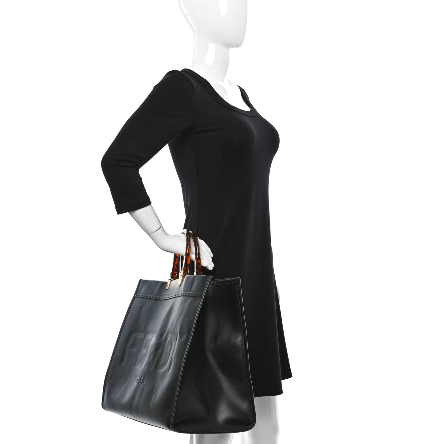 Vitello King Plexiglass Large Fendi Sunshine Shopper Tote Black