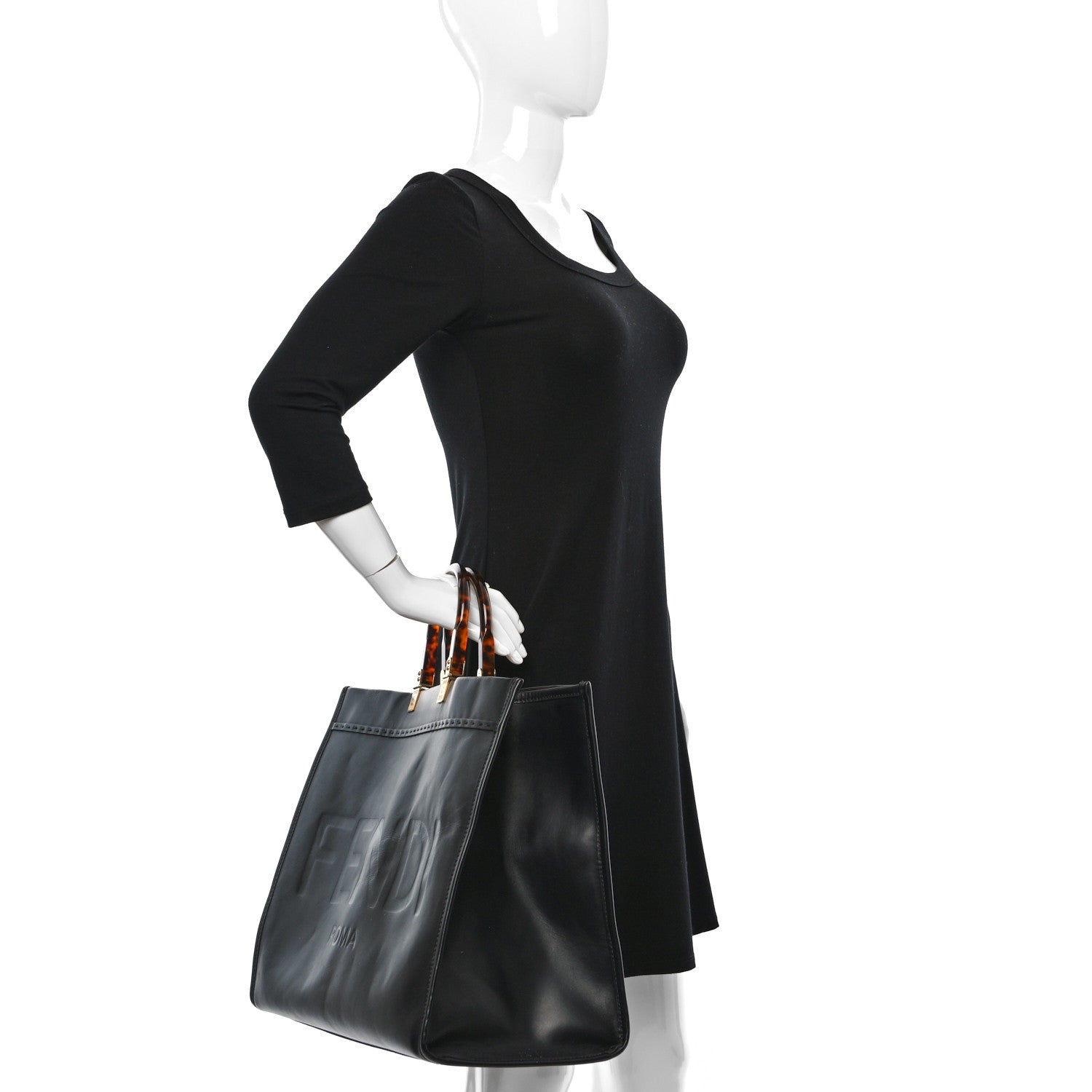Fendi Vitello King Plexiglass Large Fendi Sunshine Shopper Tote Black 2 of 10