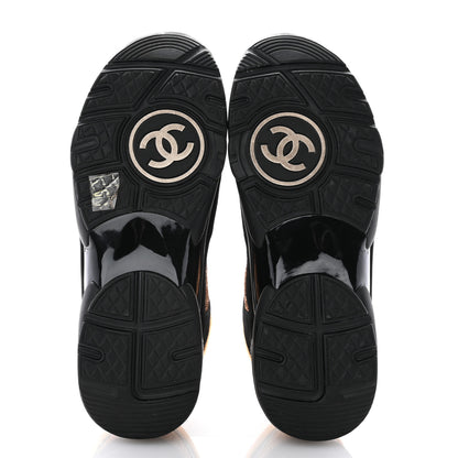 Chanel Metallic Fabric Suede Calfskin Crocodile Embossed CC Sneakers 40.5 Black Gold 5 of 8