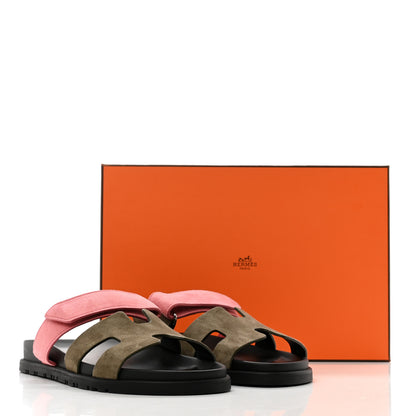Hermes Suede Goatskin Womens Chypre Sandals 37 Toundra Rose Du Desert 9 of 9