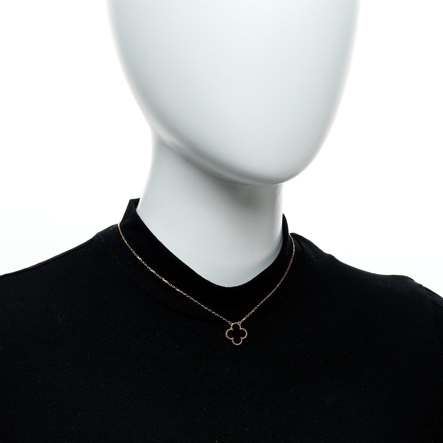 Van Cleef & Arpels 18K Yellow Gold Black Onyx Vintage Alhambra Pendant Necklace 2 of 6
