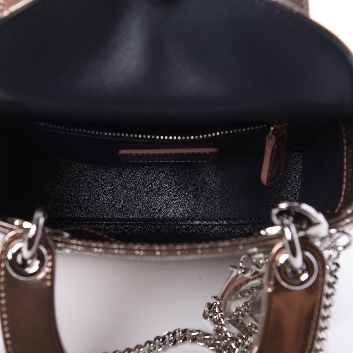 Metallic Patent Micro-Cannage Mini Lady Dior Champagne