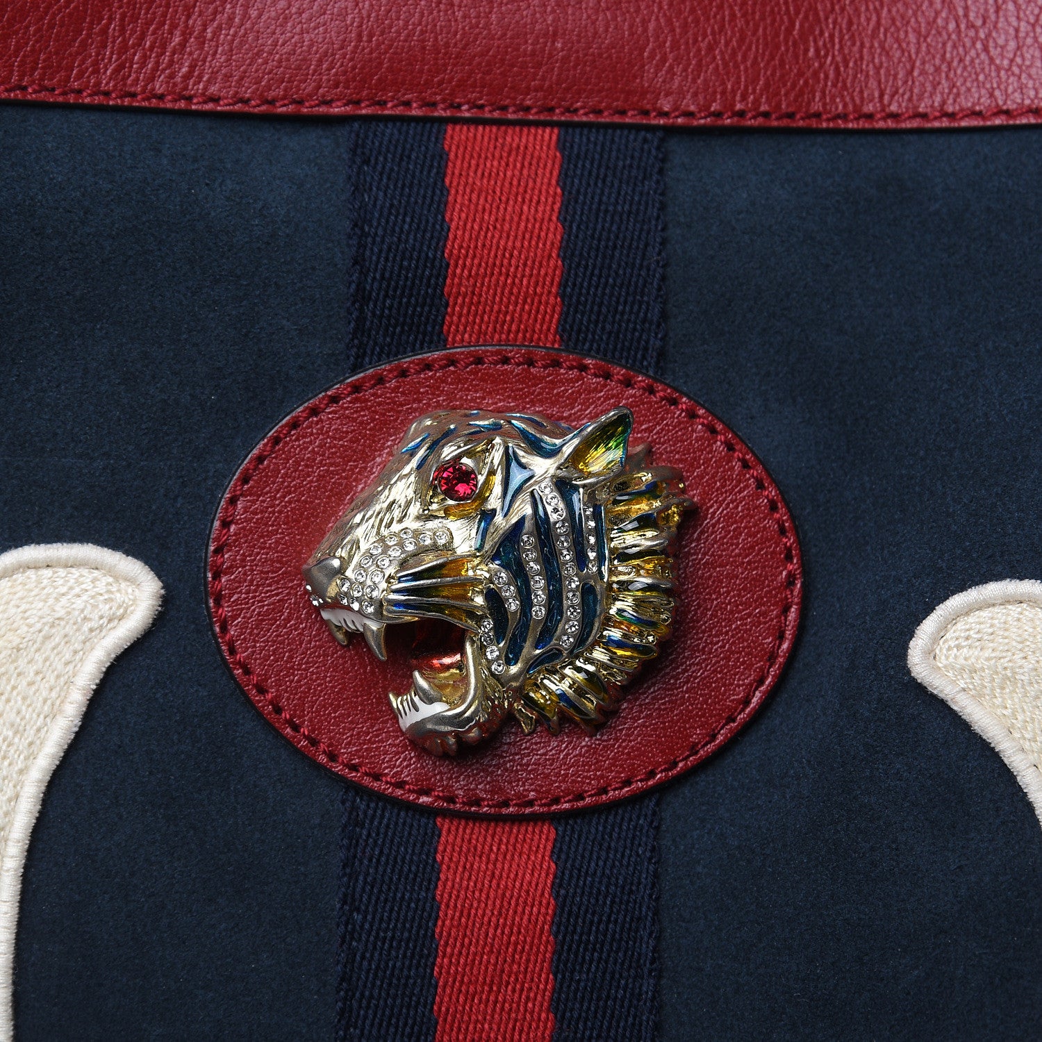 Gucci X MLB Suede Calfskin NY Yankees Large Rajah Chain Tote New Blue Romantic Cherry 12 of 12