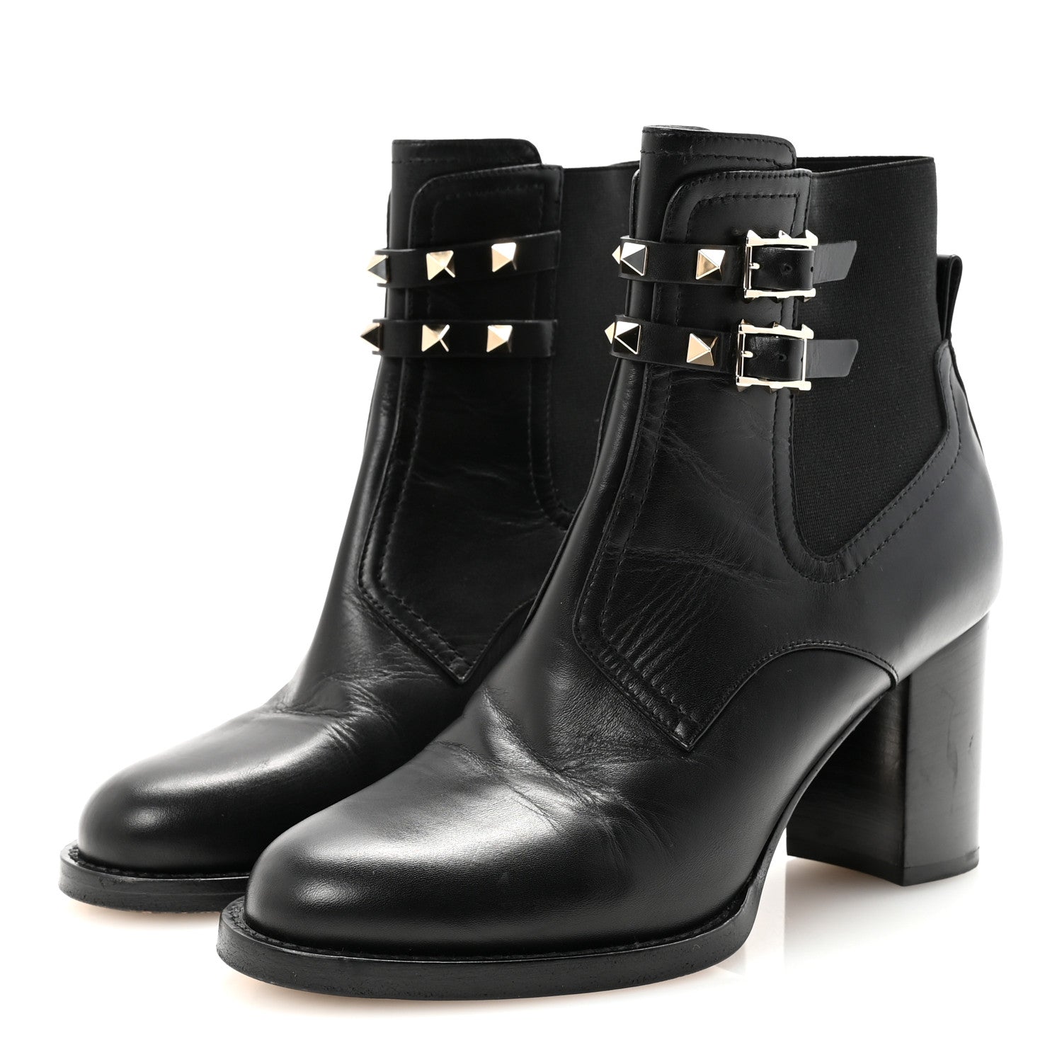 Valentino Garavani Calfskin Rockstud Double Buckle Beatle Chelsea 70mm Ankle Boots 38 Black 4 of 9