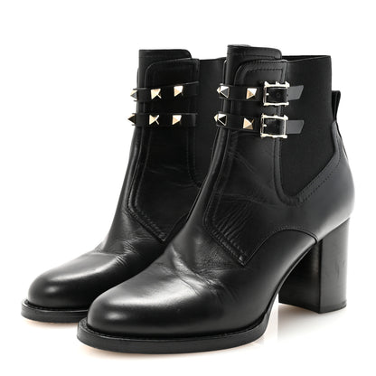 Valentino Garavani Calfskin Rockstud Double Buckle Beatle Chelsea 70mm Ankle Boots 38 Black 4 of 9