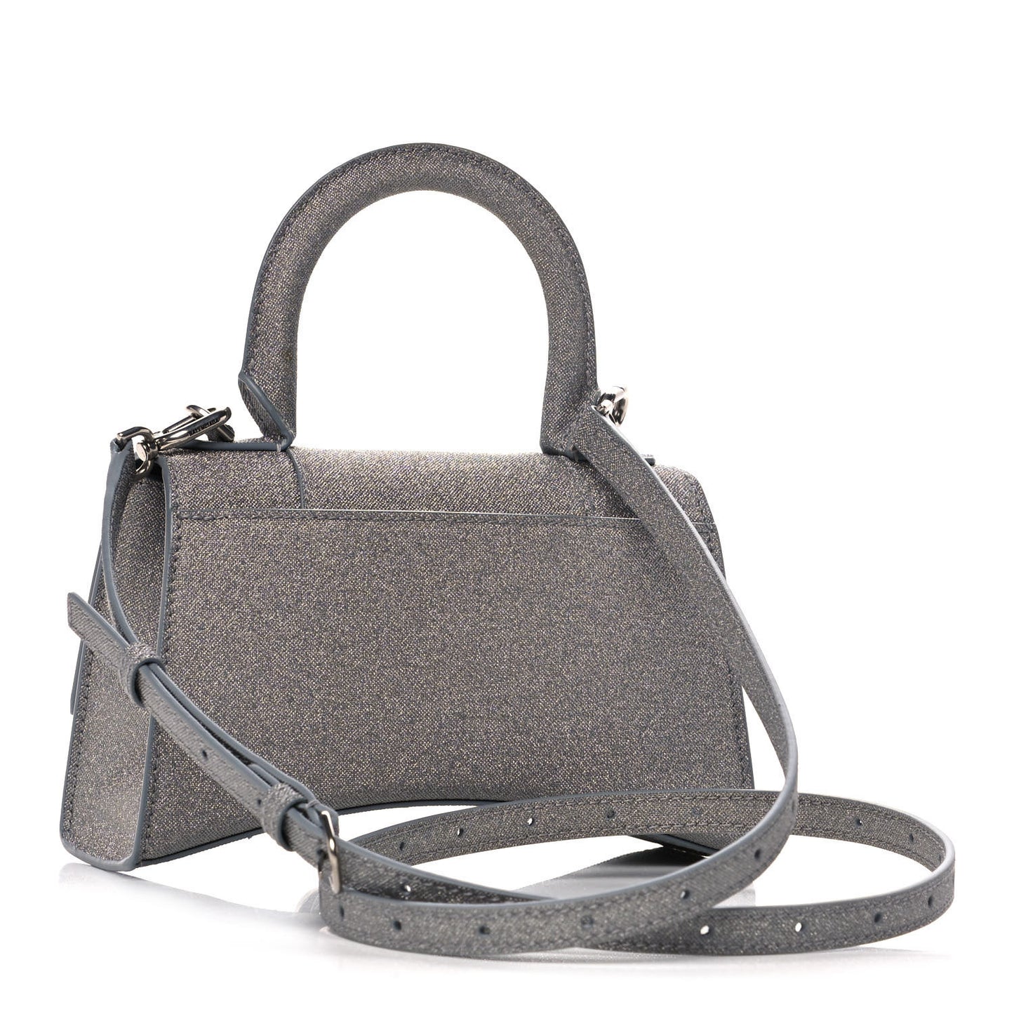 Glitter Fabric Hourglass Top Handle Bag XS Grey