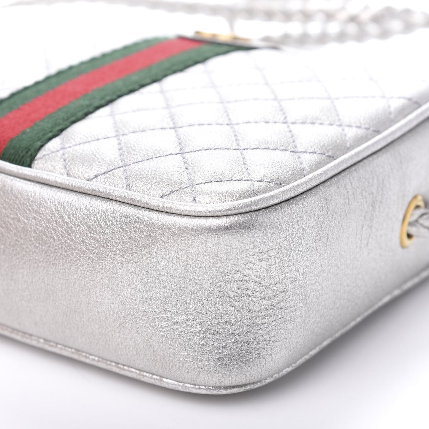 Laminated Nappa Web Trapuntata Mini GG Shoulder Bag Argento