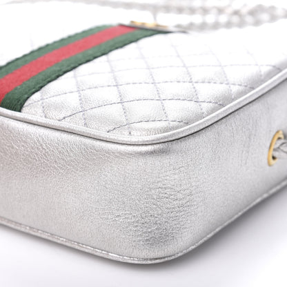 Gucci Laminated Nappa Web Trapuntata Mini GG Shoulder Bag Argento 8 of 12
