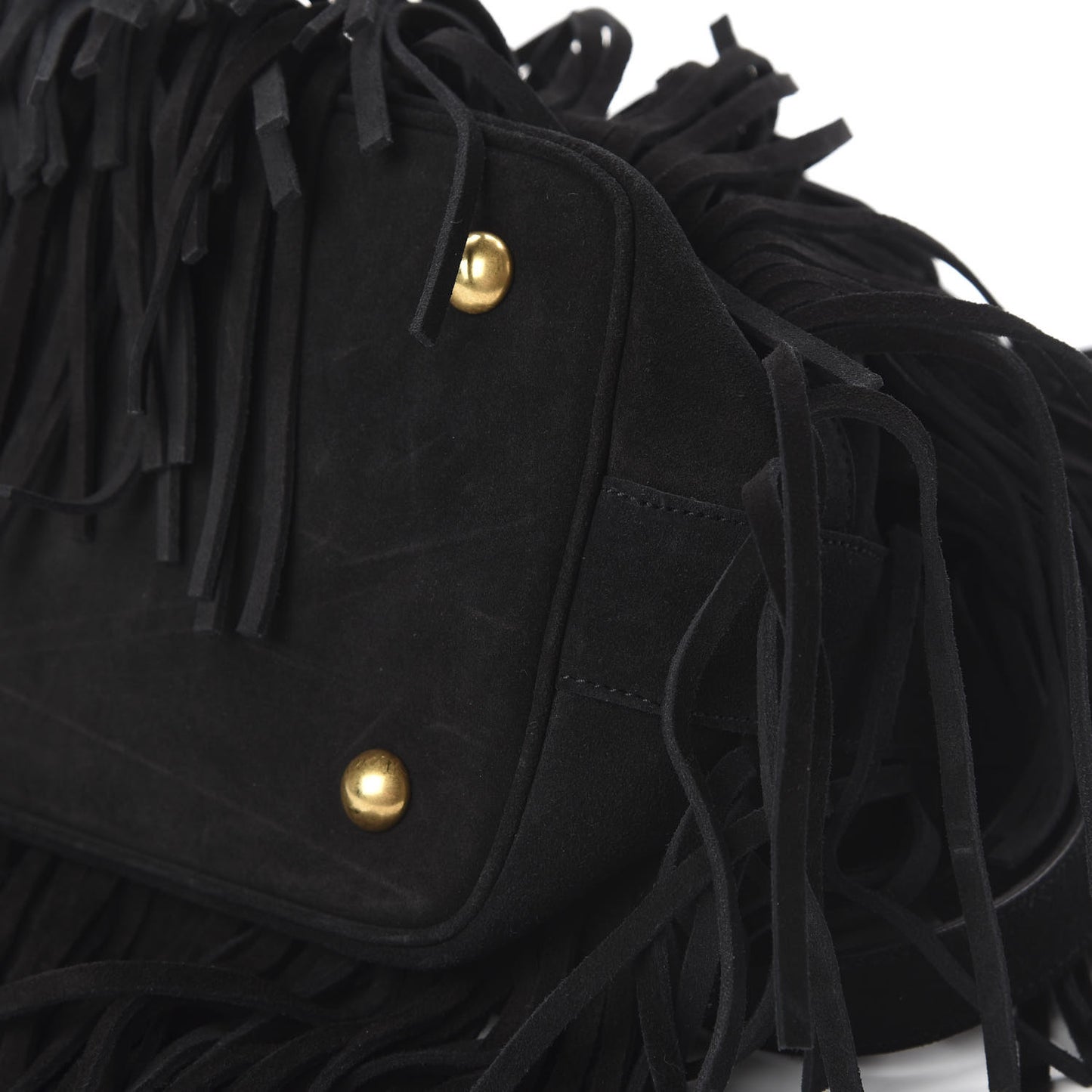 Suede Calfskin Medium Emmanuelle Fringe Bucket Bag Black