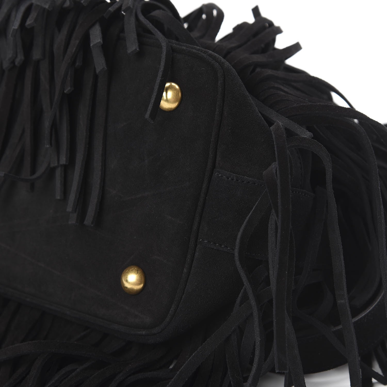 Saint Laurent Suede Calfskin Medium Emmanuelle Fringe Bucket Bag Black 7 of 9
