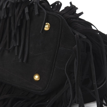 Saint Laurent Suede Calfskin Medium Emmanuelle Fringe Bucket Bag Black 7 of 9