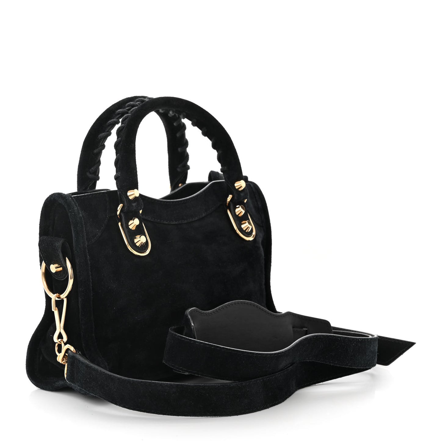 Baby Daim Suede Gold Metallic Edge Hardware Mini City Black
