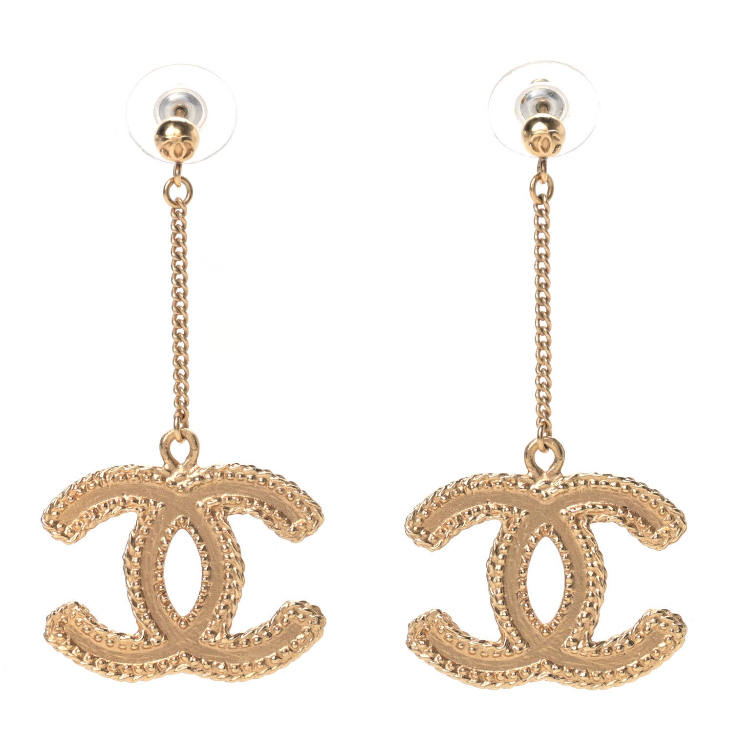 Chanel CC Drop Earrings Matte Gold 1 of 4
