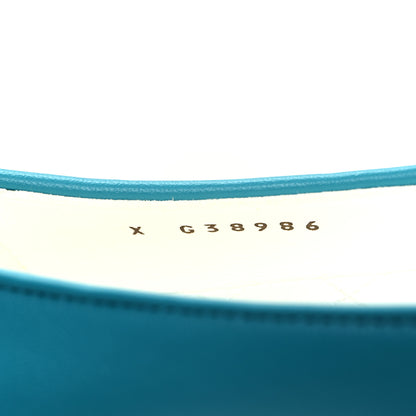 Chanel Lambskin Patent Calfskin Cap Toe Ankle Chain Ballerina Flats 38 Turquoise 10 of 18