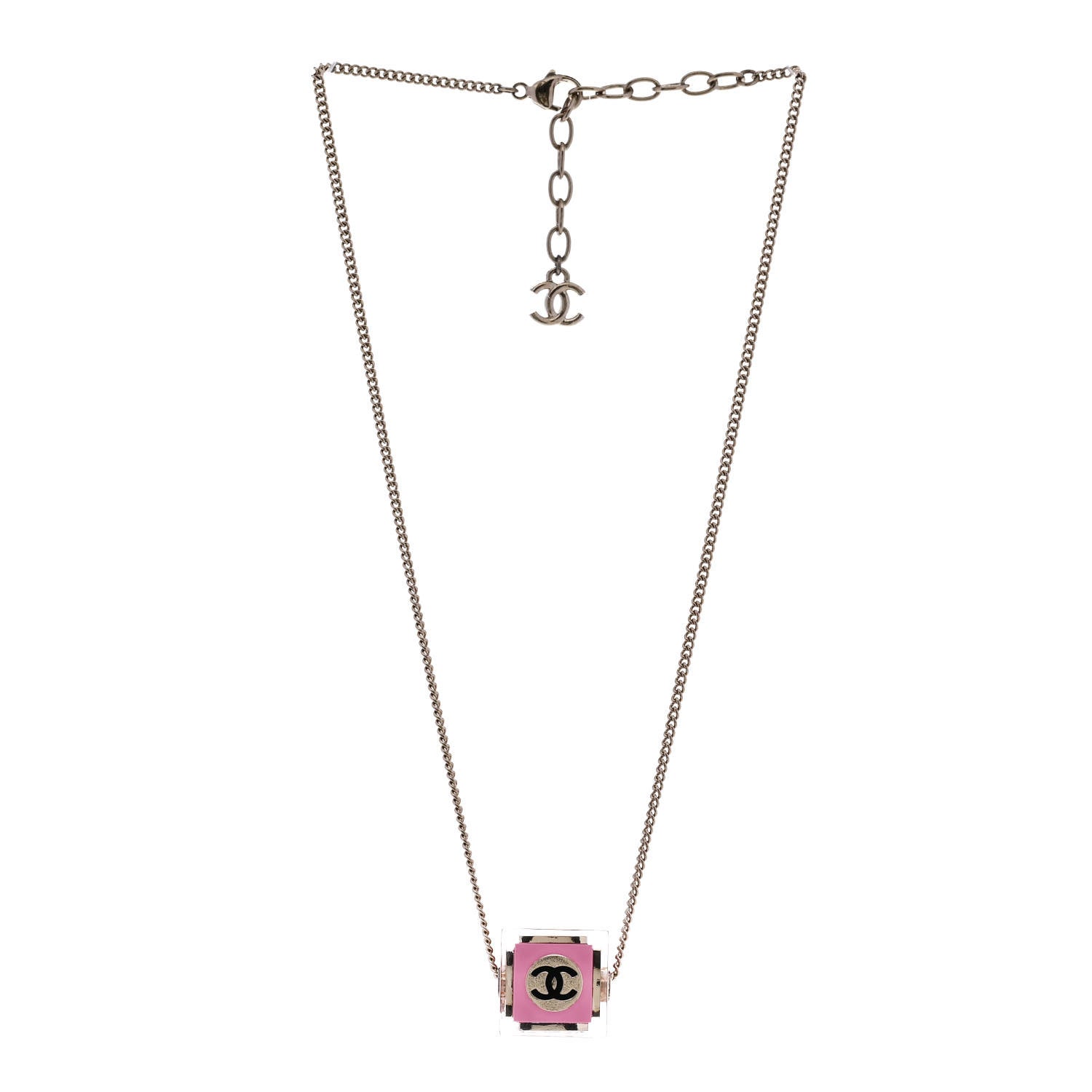 Chanel Resin Crystal CC Cube Necklace Gold Pink 3 of 7