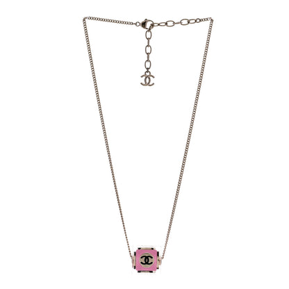 Chanel Resin Crystal CC Cube Necklace Gold Pink 3 of 7