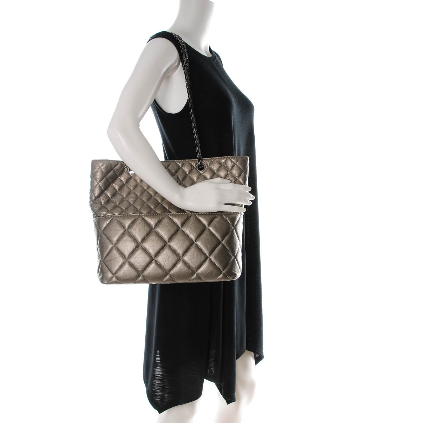 Aged Calfskin Quilted Reissue 2.55 Tote Dark Silver